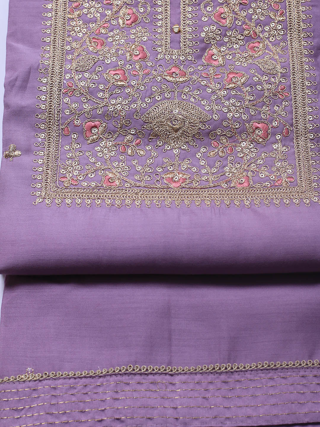 Neck Embroidery Chanderi Unstitched Suit With Dupatta