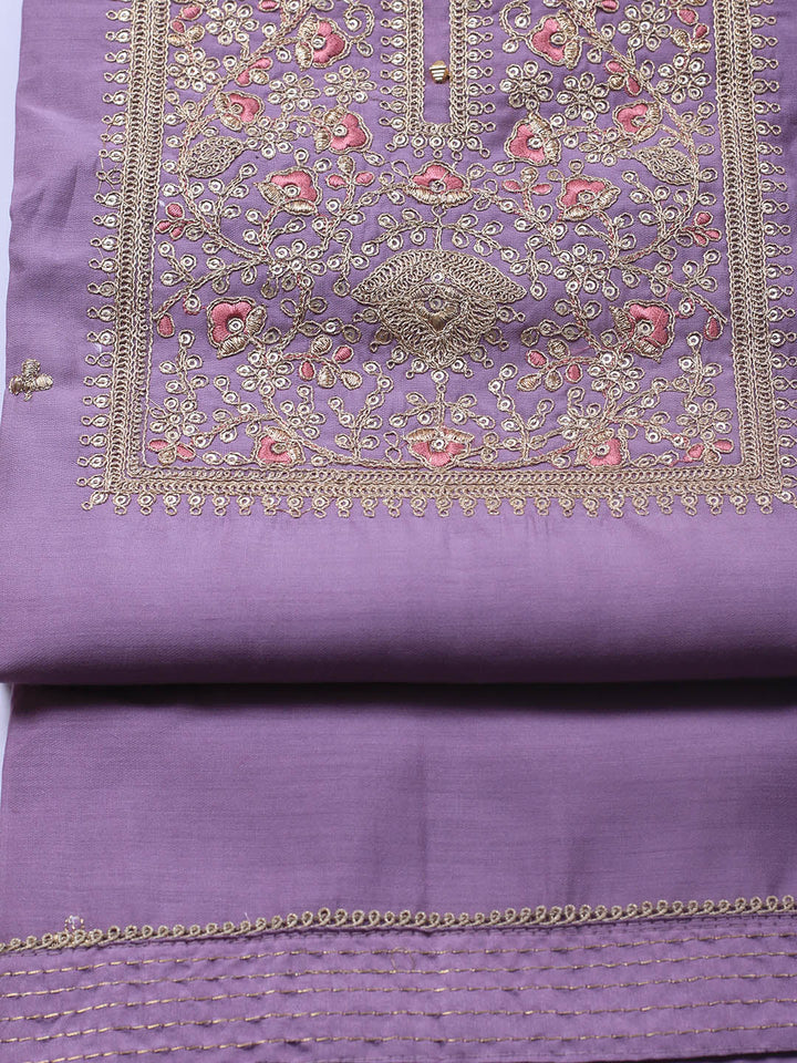 Neck Embroidery Chanderi Unstitched Suit With Dupatta