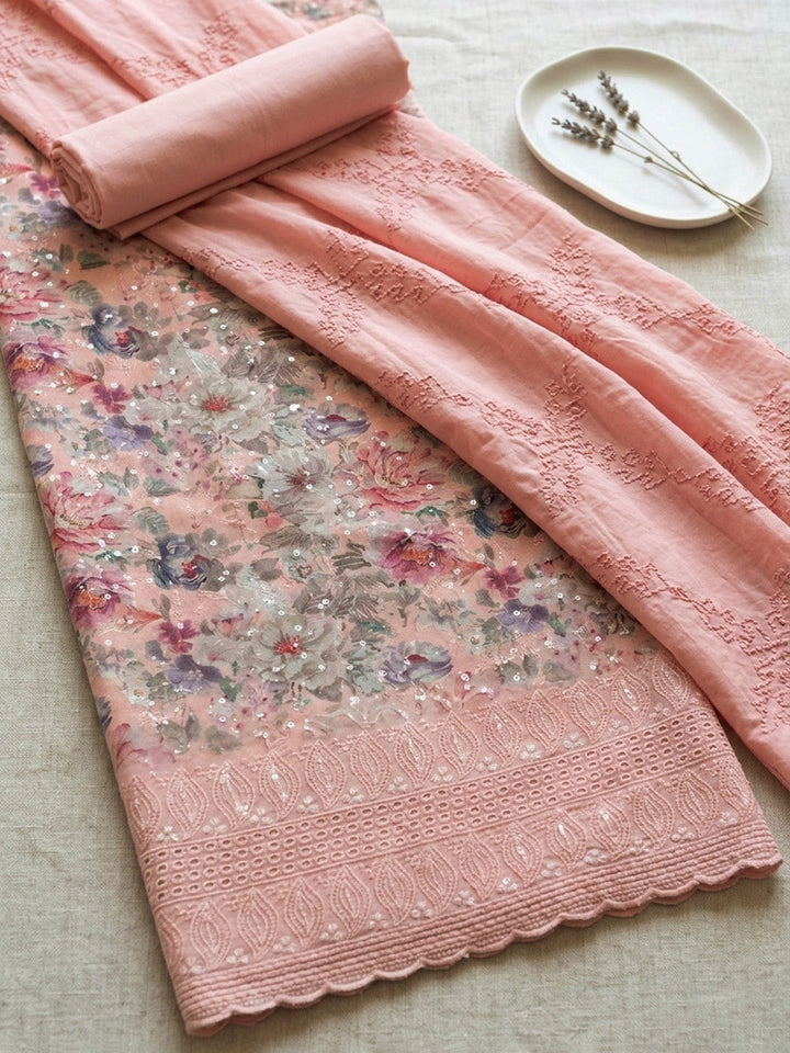 Embroidered Cotton Blend Unstitched Suit With Pant &amp; Dupatta