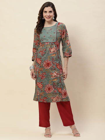 Printed Cotton Kurta With Pants