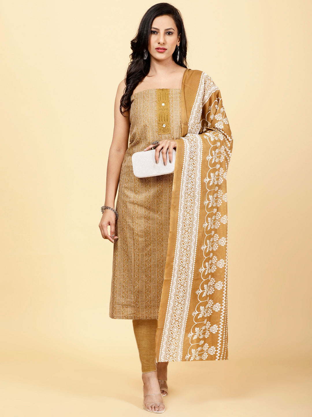 Printed Cotton Unstitched Suit Piece With Dupatta