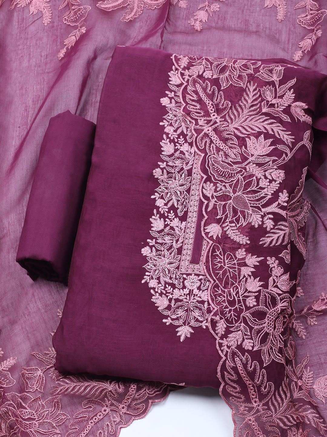 Embroidered Chanderi Unstitched Suit With Dupatta