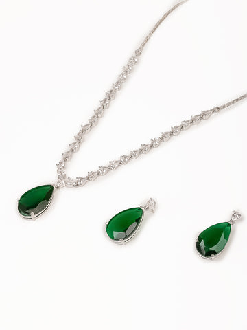 Silver Ad Necklace Set With Earrings