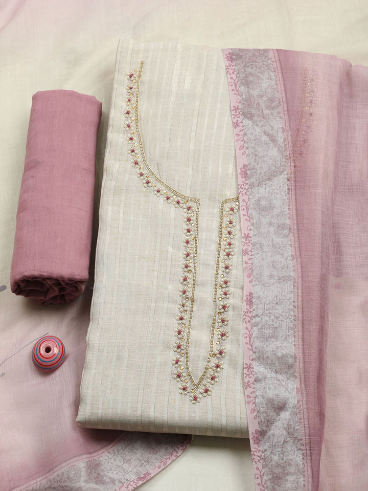 Embroidered Cotton Blend Unstitched Suit With Pant &amp; Dupatta
