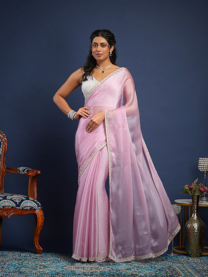 Stone &amp; Thread Embroidered Organza Saree