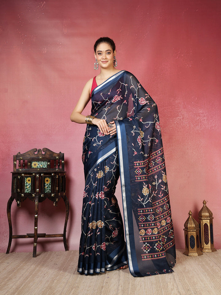 Floral Printed Cotton Blend Saree