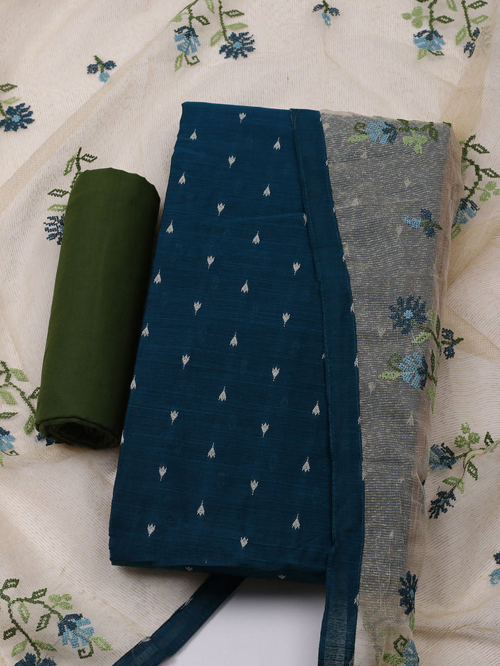 Woven Design Chanderi Unstitched Kurta With Pant &amp; Dupatta