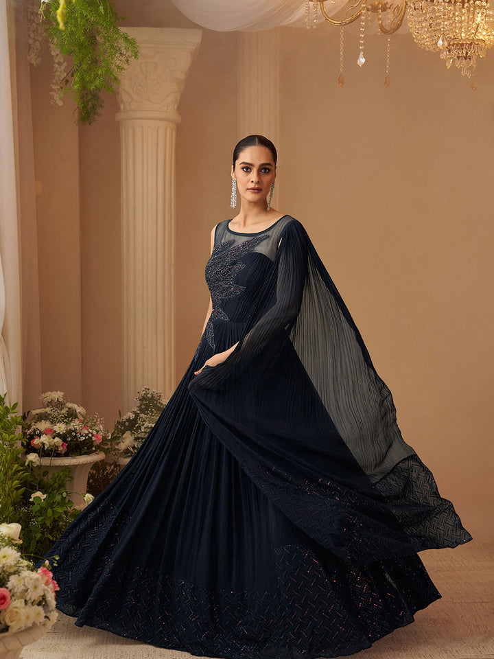 Embroidered Chinnon Gown With Jacket