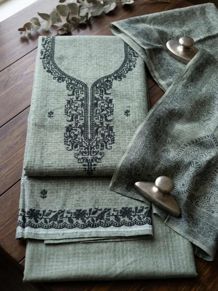 Embroidered Linen Blend Unstitched Suit Pant &amp; Dupatta