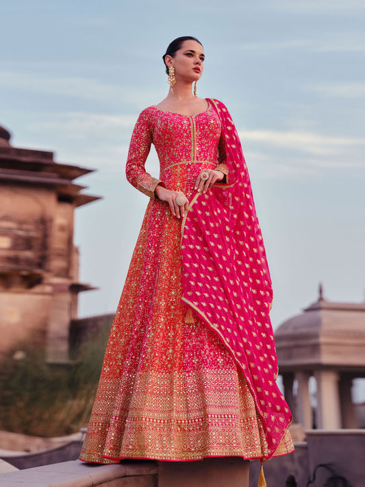 Embroidered Sequin Georgette Gown With Dupatta