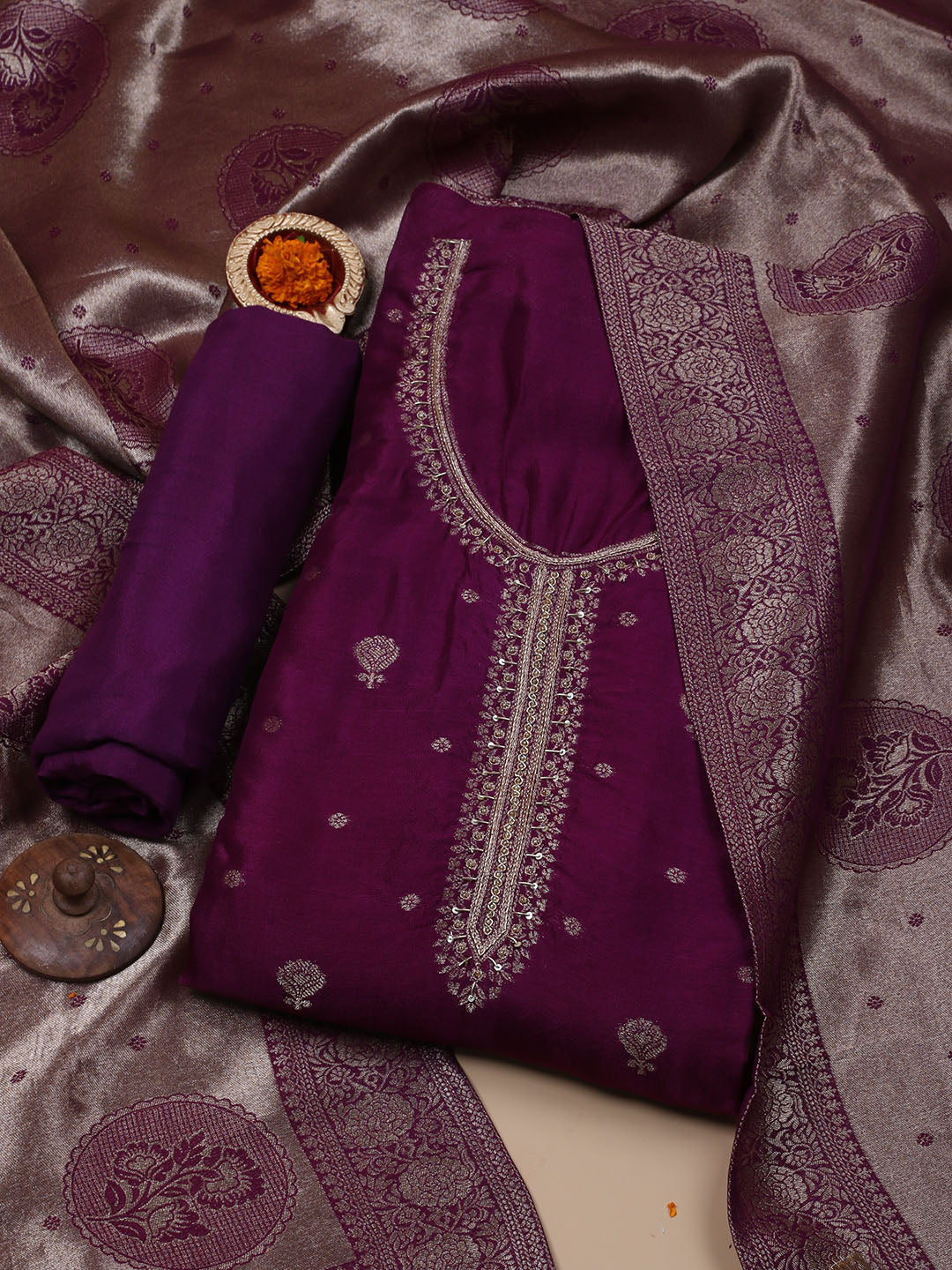 Kanjeevaram Chanderi Unstitched Suit With Dupatta