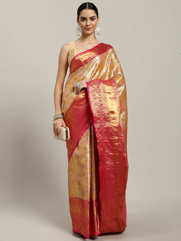 Woven Brodcade Zari Jaal Art Silk Saree