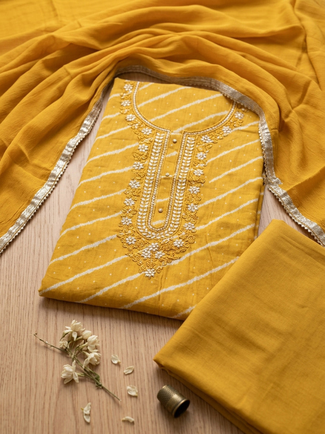 Embroidered Cotton Blend Unstitched Suit With Pant &amp; Dupatta