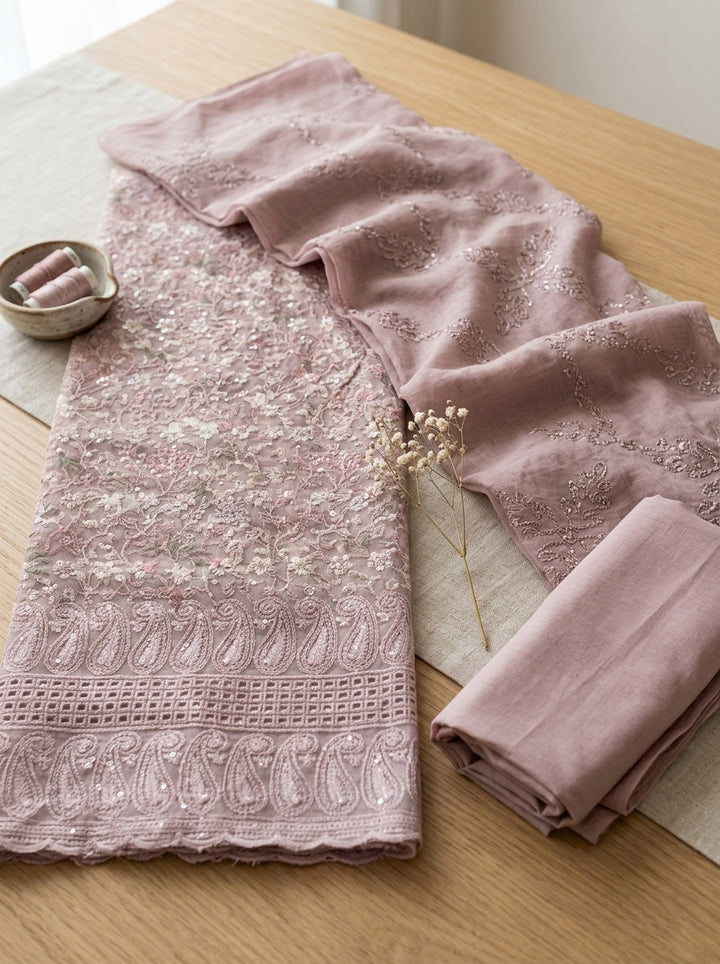 Embroidered Cotton Blend Unstitched Suit Pant &amp; Dupatta