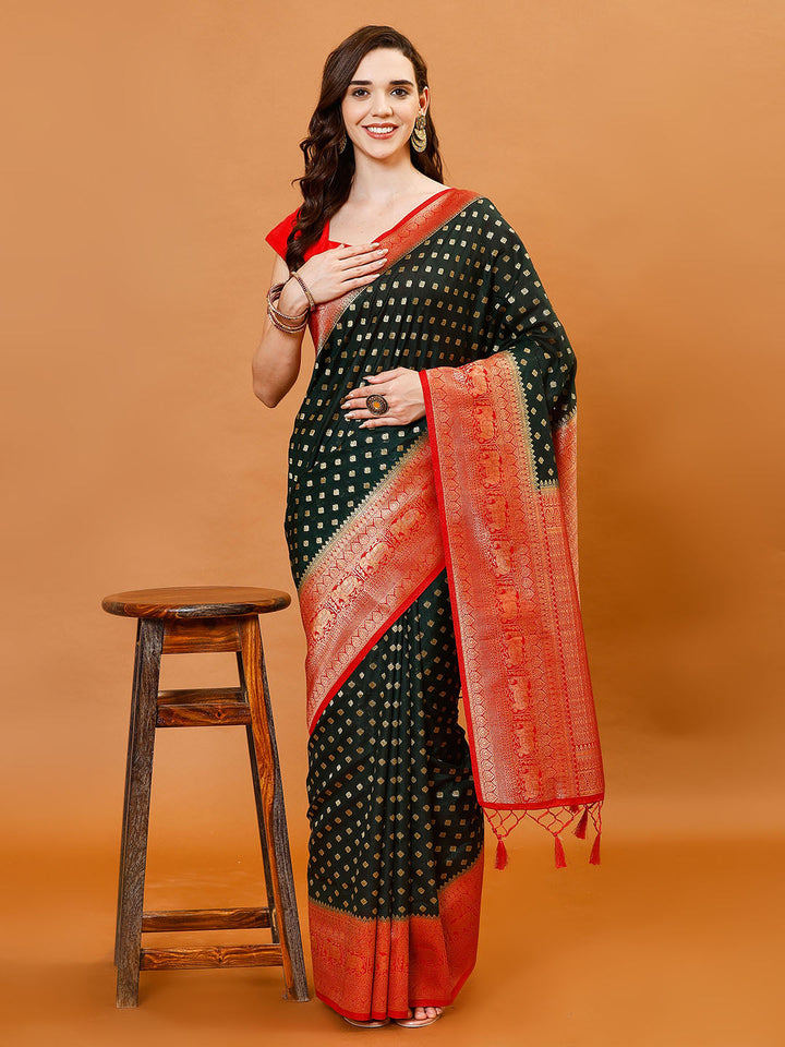 Zari Border Booti Handloom Woven Saree