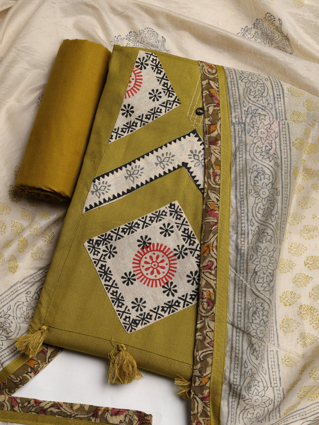 Neck Embroidered Cotton Blend Unstitched Suit With Dupatta