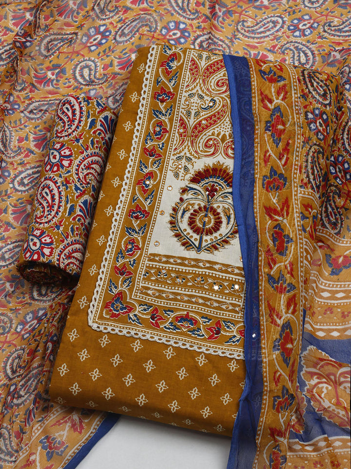 Embroidered Cotton Blend Unstitched Suit With Dupatta