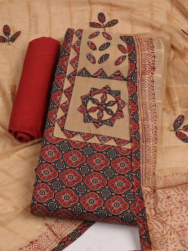 Printed Cotton Unstitched Suits Printed Suit With Pant &amp; Dupatta