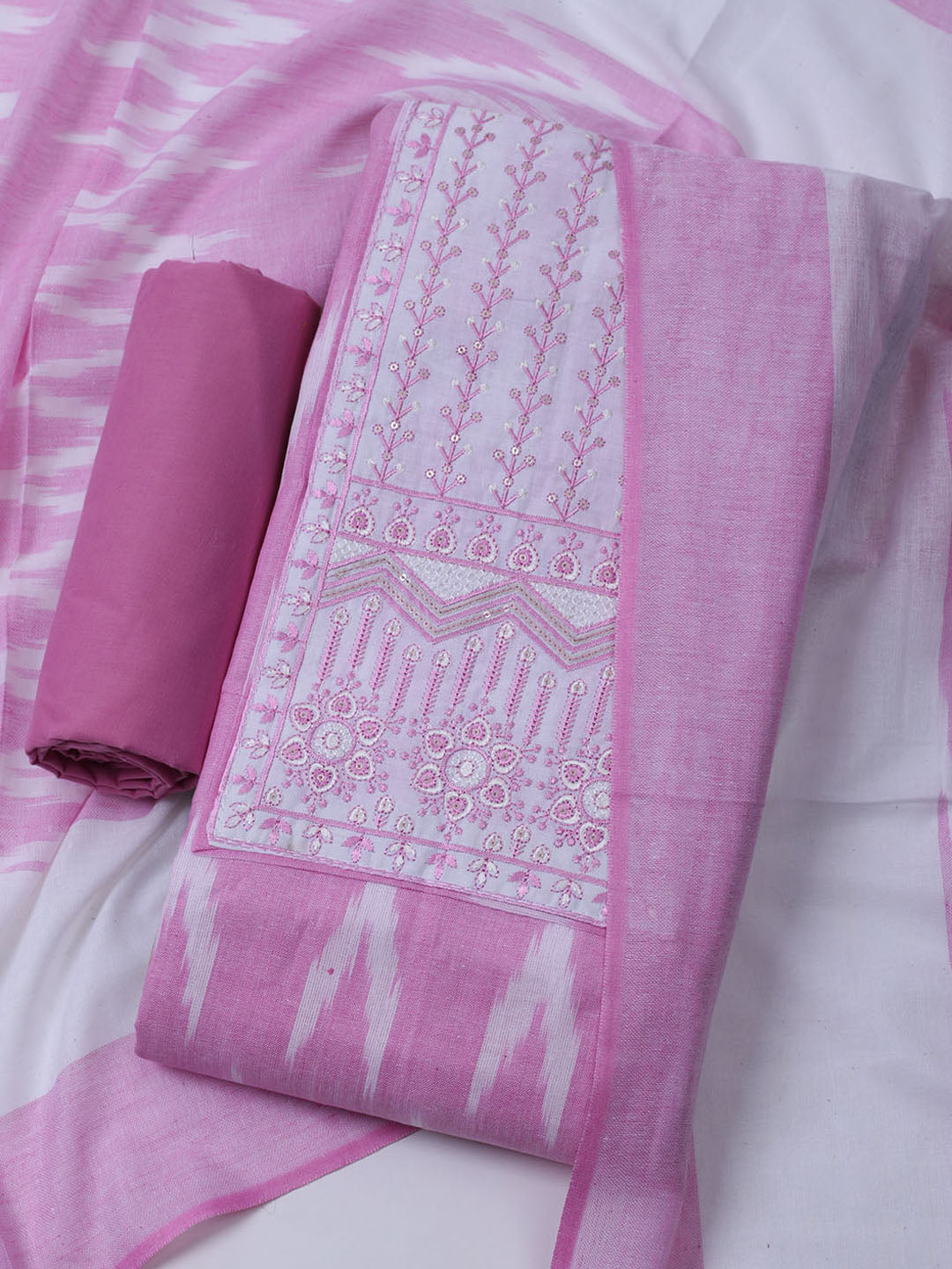 Printed Cotton Blend Unstitched Suit With Dupatta