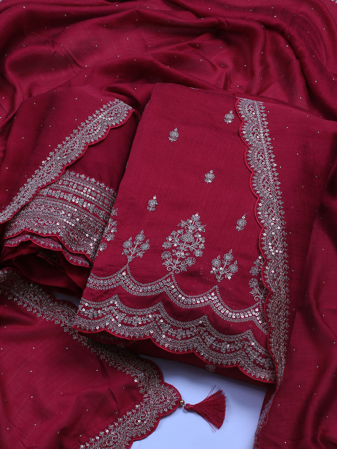 Sequence Art Silk Unstitched Suit Piece With Dupatta