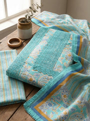 Embroidered Cotton Blend Unstitched Suit With Pant & Dupatta