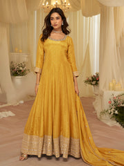 Embroidered Art Silk Gown With Dupatta