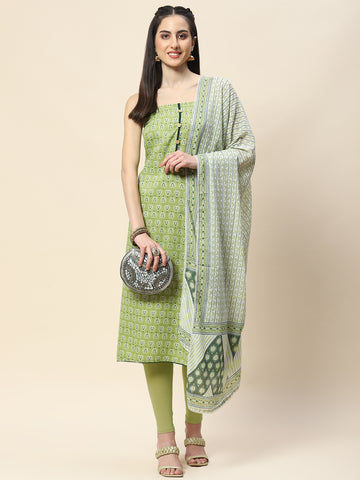 Neck Patti Printed Cotton Unstitched Suit Piece With Dupatta