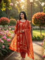 Printed Cotton Blend Kurta With Pant & Dupatta