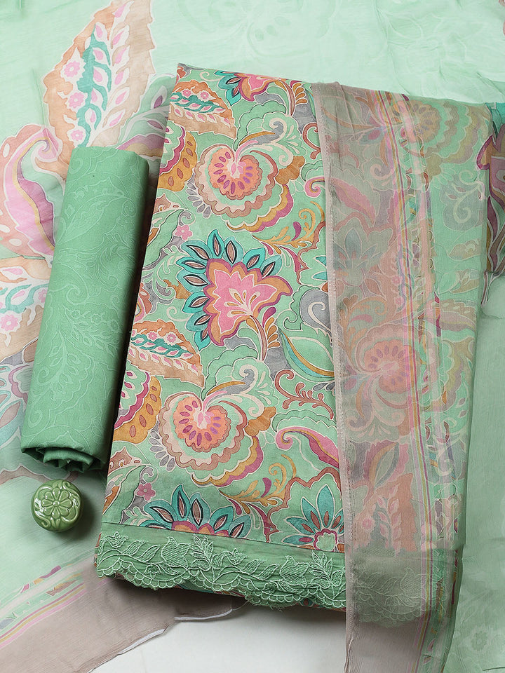 Embroidered Cotton Blend Unstitched Suit With Pant &amp; Dupatta