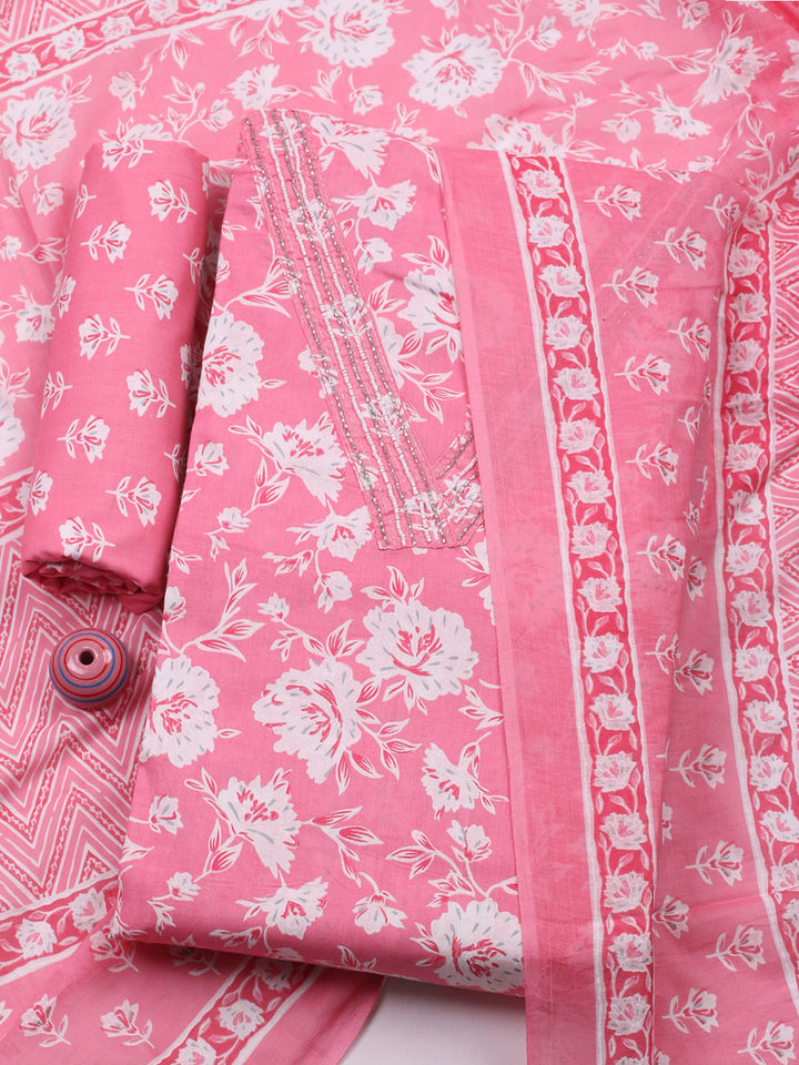 Embroidered Cotton Blend Unstitched Suit With Pant &amp; Dupatta
