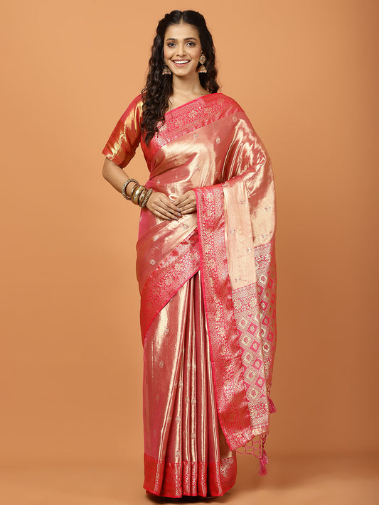 Plain Zari Border Banarasi Woven Saree