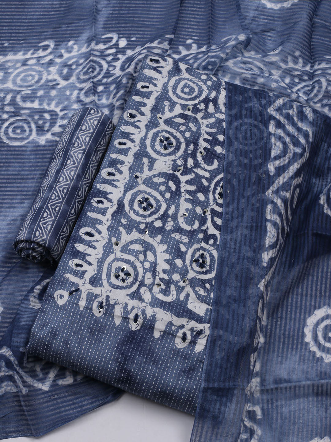 Neck Embroidered Cotton Blend Unstitched Suit With Dupatta