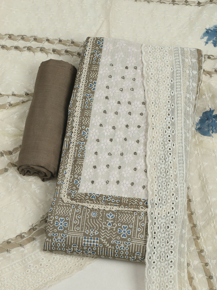 Printed Cotton Unstitched Suits Printed Suit With Pant &amp; Dupatta