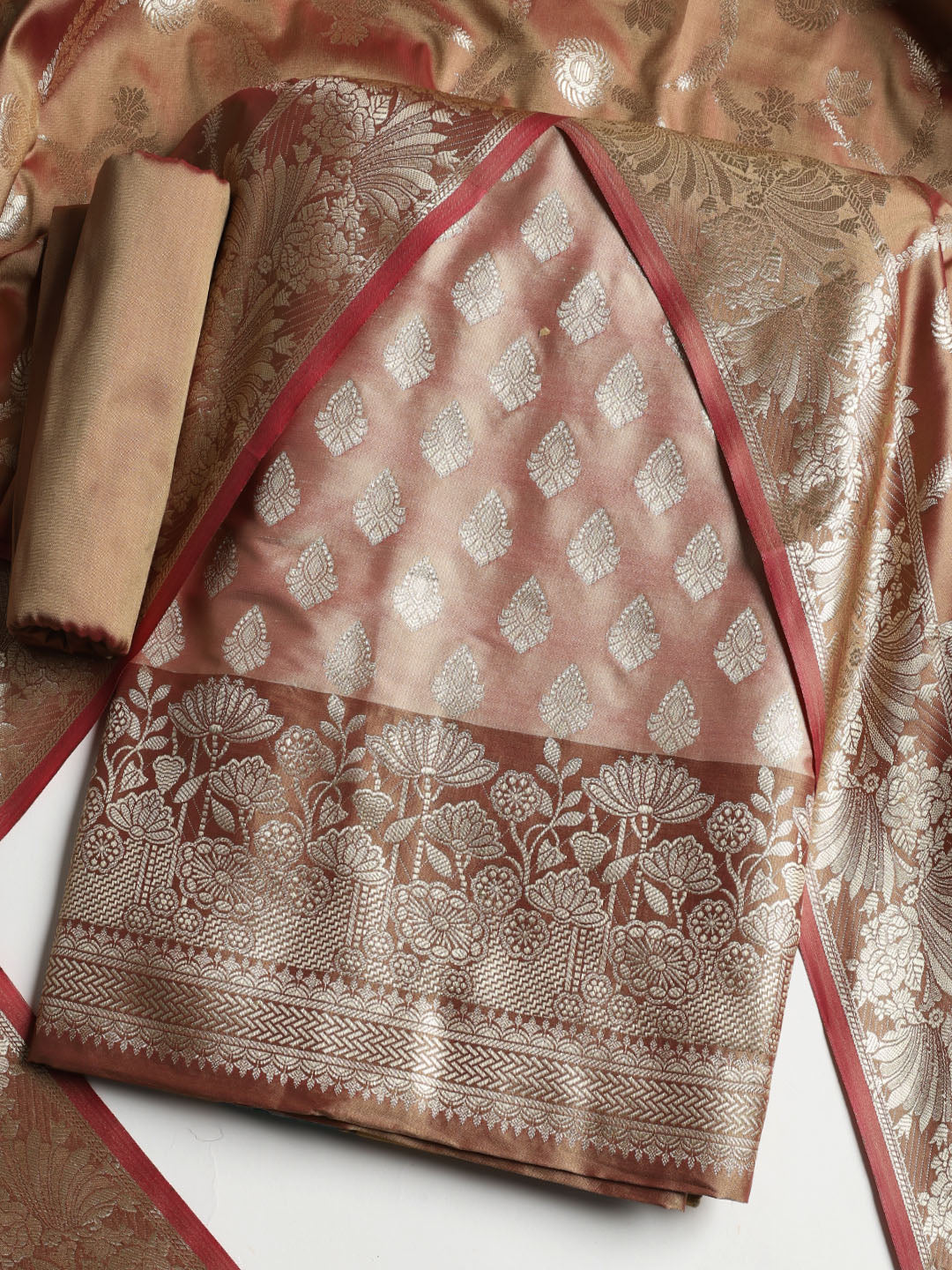 Woven Banarasi Chanderi Unstitched Suit With Dupatta