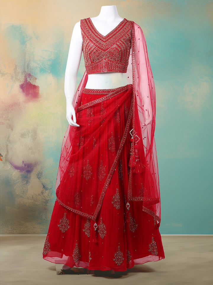 Resham Mirror Work Georgette Choli With Lehenga &amp; Dupatta