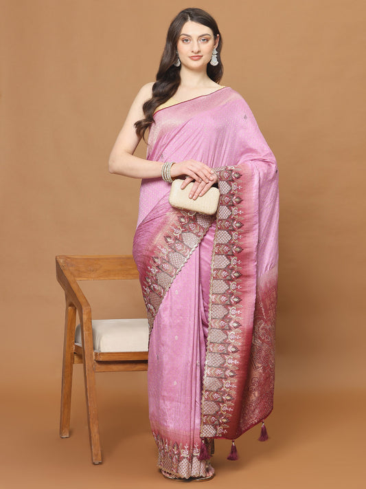 Zari Border Booti Art Silk Woven Saree