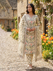 Printed Cotton Blend Suit With Pant & Dupatta