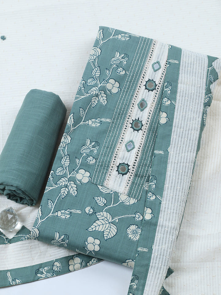 Embroidered Cotton Blend Unstitched Suit With Pant &amp; Dupatta