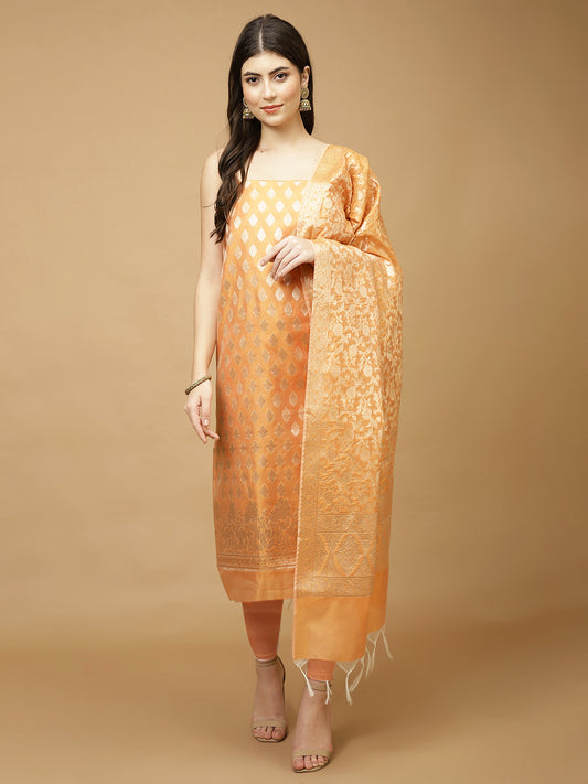 Woven Chanderi Unstitched Suit Piece With Dupatta