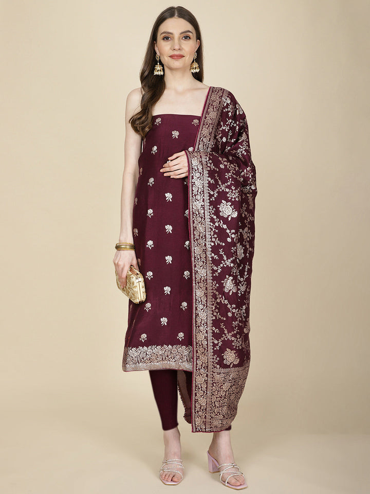 Woven Chanderi Unstitched Suit Piece With Dupatta