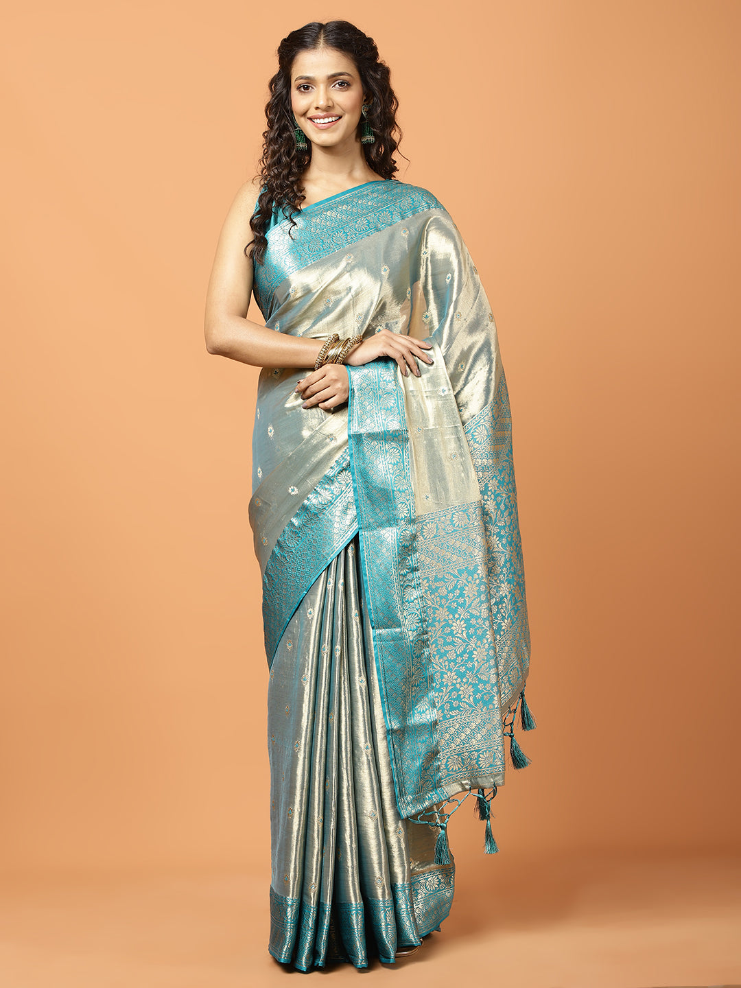 Plain Zari Border Banarasi Woven Saree
