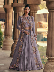 Embroidered Gerogette Choli & Lehenga With Jacket