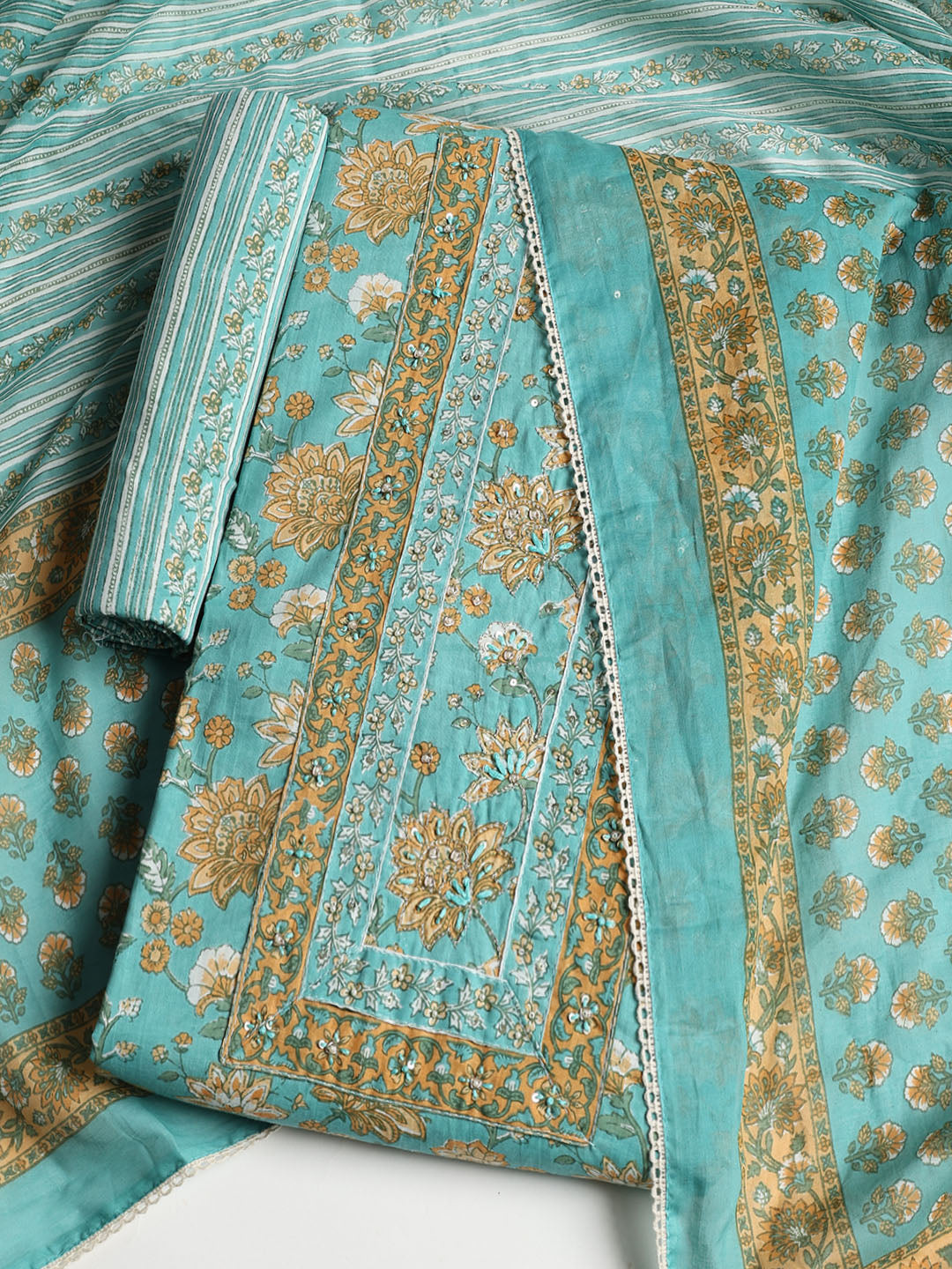 Printed Cotton Blend Unstitched Suit With Dupatta