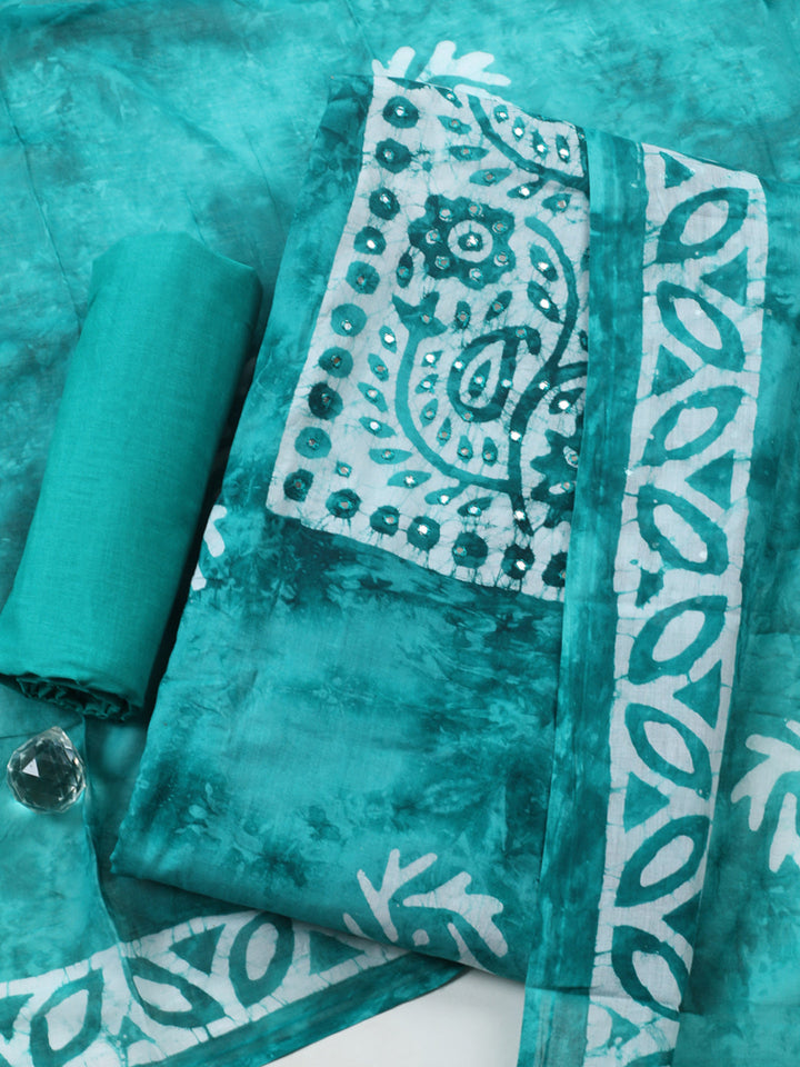Embroidered Cotton Blend Unstitched Suit With Pant &amp; Dupatta