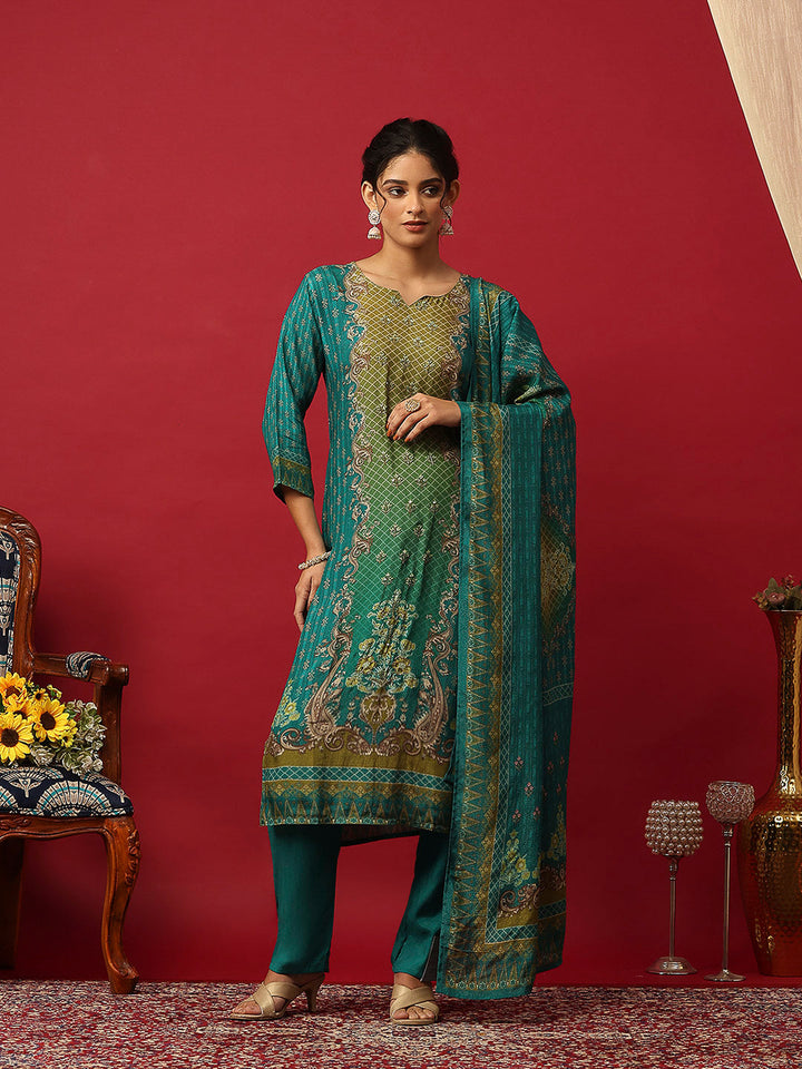 Embroidered Muslin Kurta With Pant &amp; Dupatta