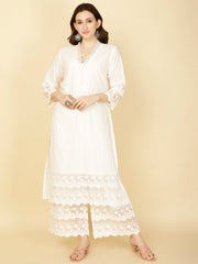 Thread Embroidery Cotton Kurta With Pants