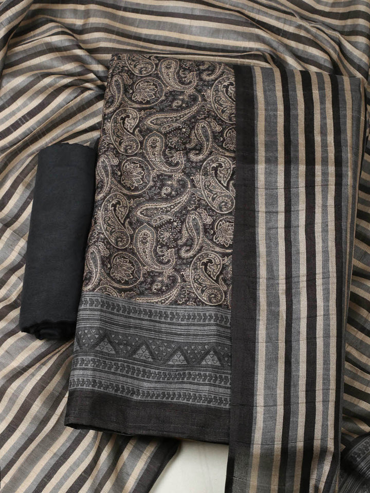 Printed Chanderi Unstitched Suit With Pant &amp; Dupatta