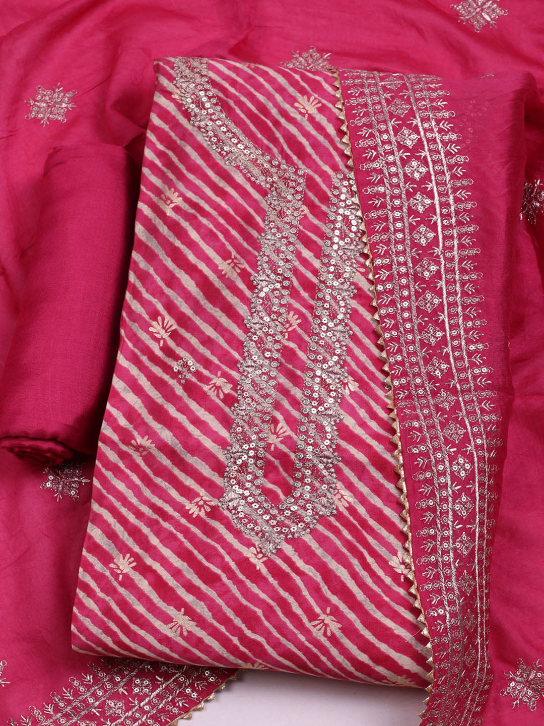 Sequence Work Chanderi Unstitched Suit With Dupatta