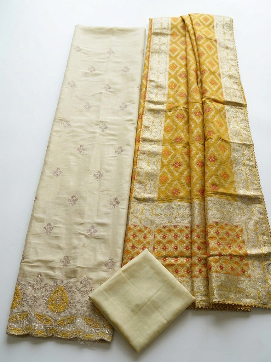 Embroidered Tissue Unstitched Suit With Pant &amp; Dupatta