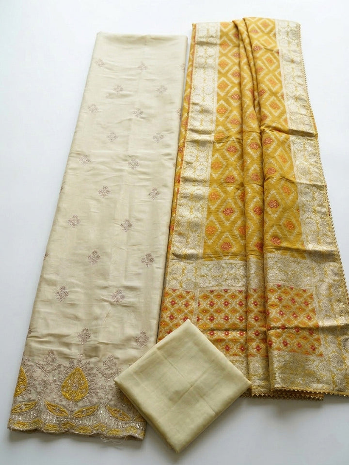 Embroidered Tissue Unstitched Suit With Pant &amp; Dupatta
